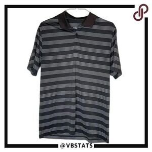 Nike Golf Tour Performance Dri-Fit‎ Large Black/Gray Striped Polo